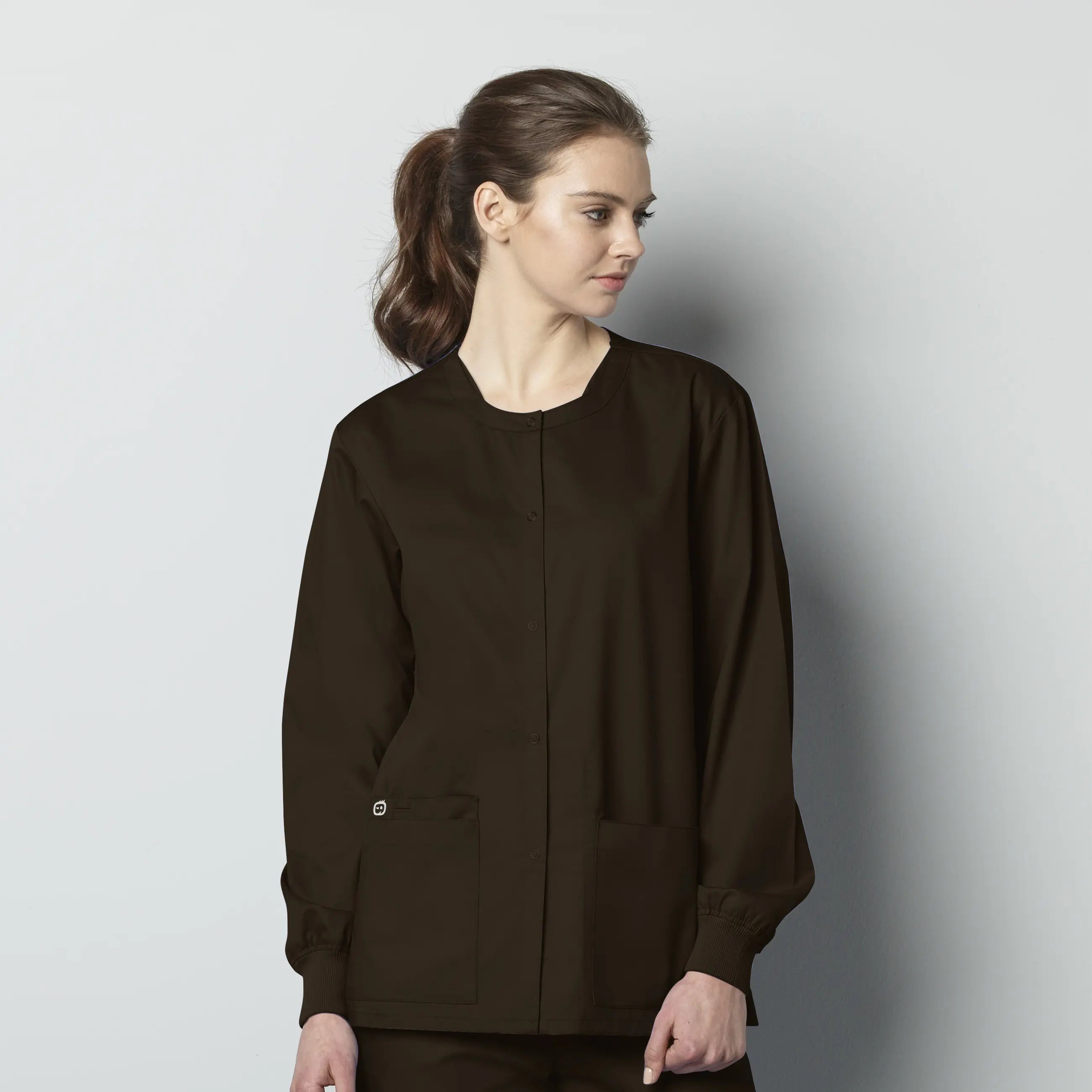 Wink Unisex Snap Front Jacket - Chocolate