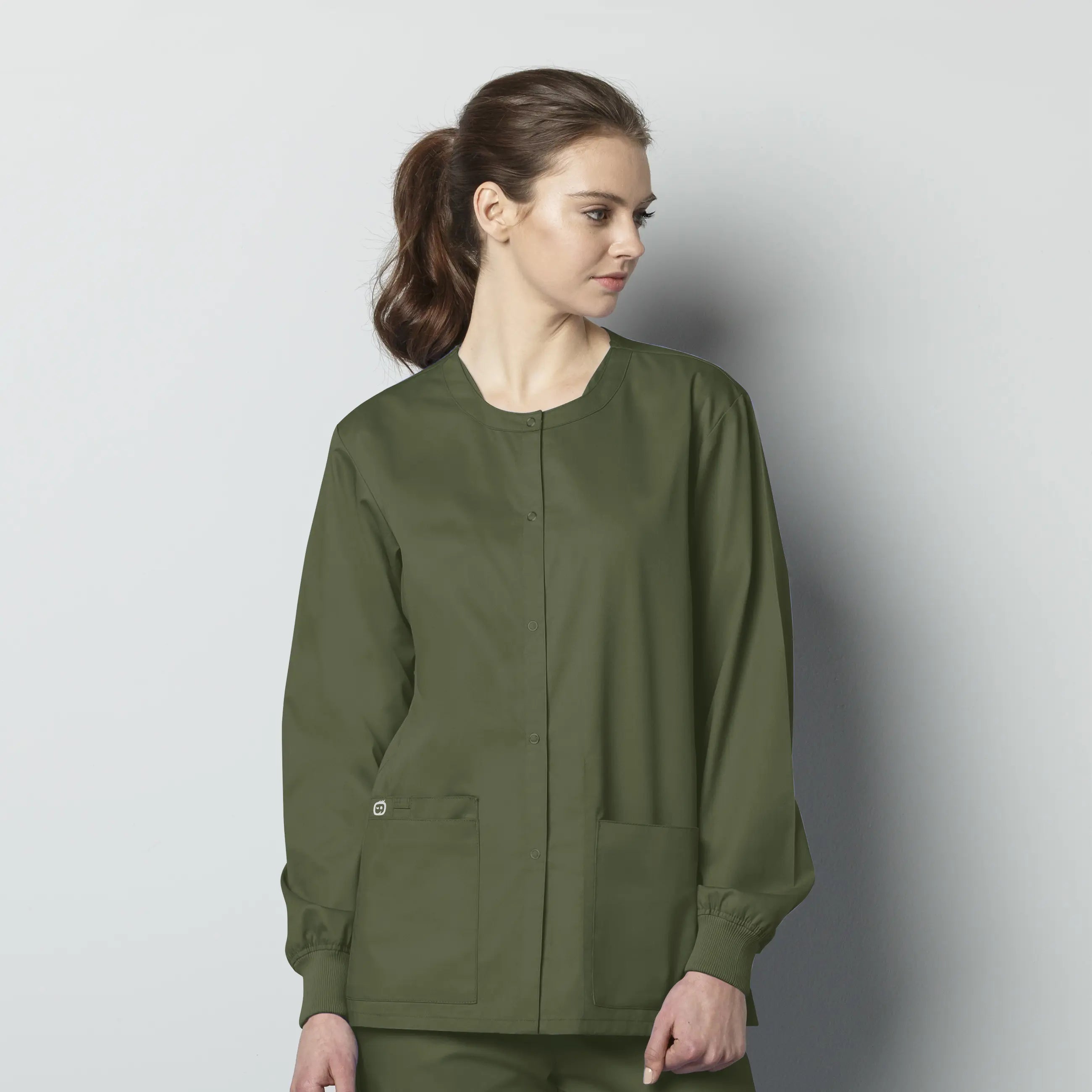 Wink Unisex Snap Front Jacket - Olive