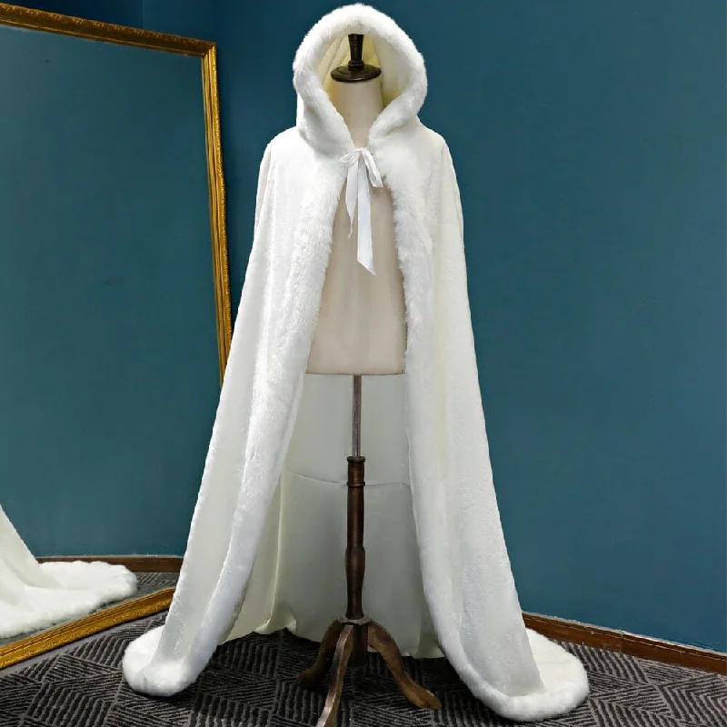 Winter Faux Fur Long Wedding Cape