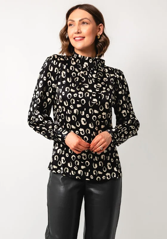 Esqualo Leopard Bow High Neck Blouse, Black