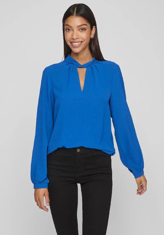 Vila Rashil High Neck with Cut-Out Detail Blouse, Lapis Blue