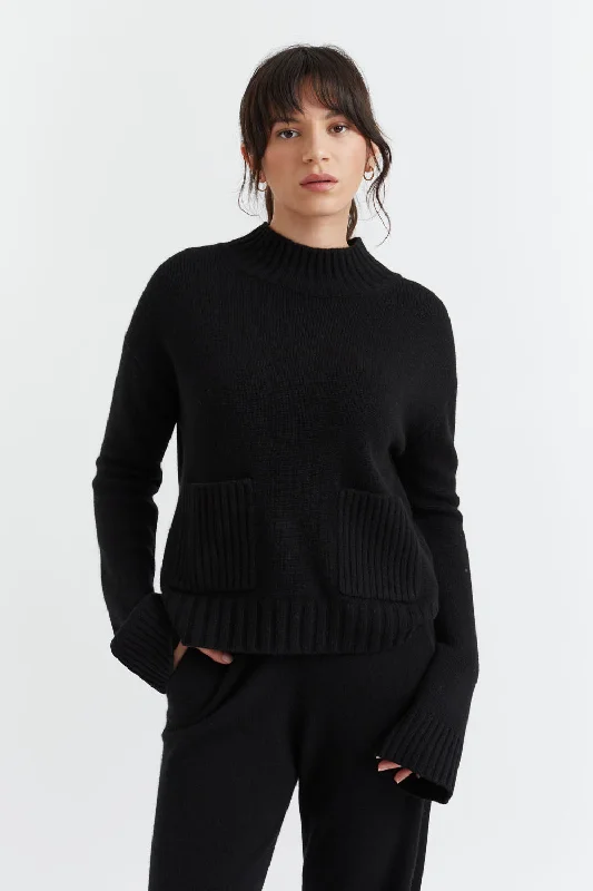 Black Cashmere Patch Pocket Sweater