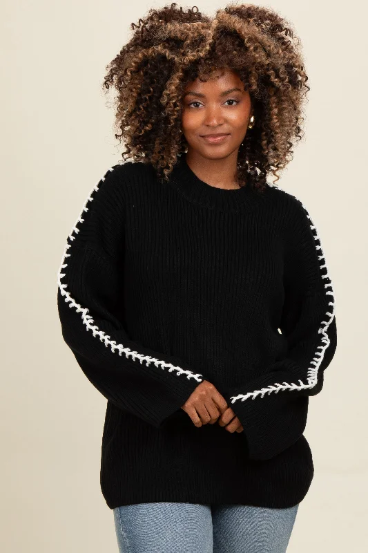 Black Contrast Stitch Sweater