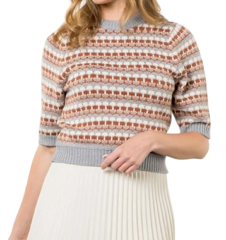 Checkered Sweater Top In Brown/grey