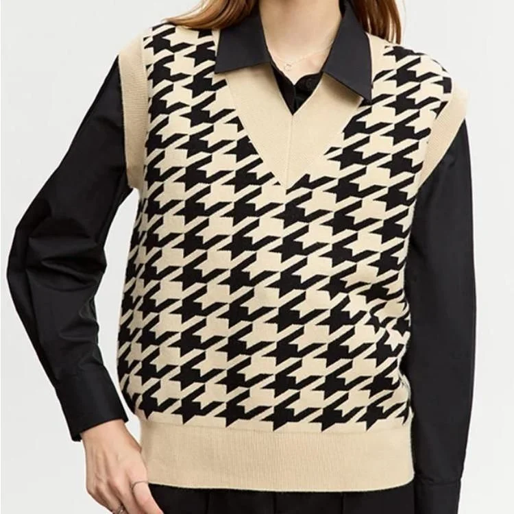 Chic Autumn Retro Plaid Knitted Waistcoat