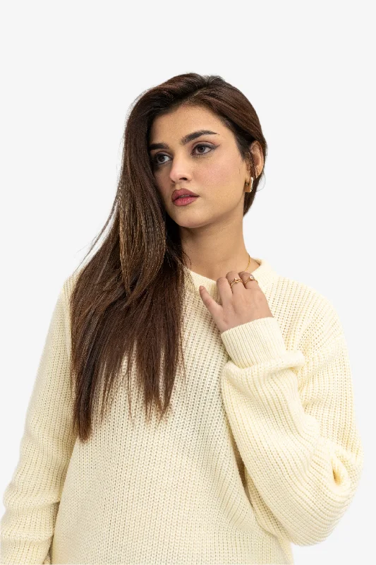 Chunky-knit Round Neck Jumper in Ivory