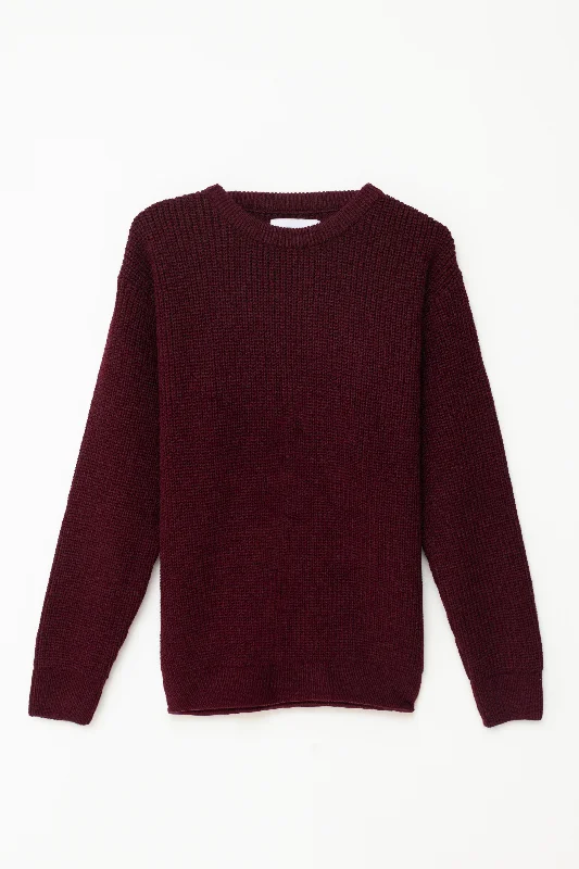 Chunky-knit Round Neck Jumper in Maroon