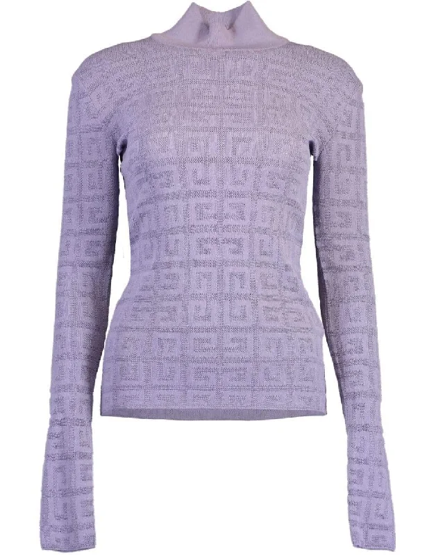 Lace Monogram Stretch Sweater - Lilac