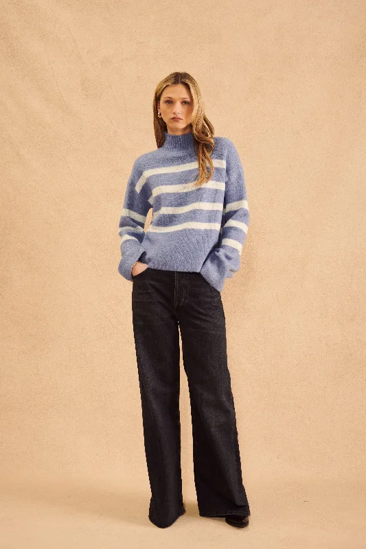 EVERETT STRIPED MOCK NECK SWEATER