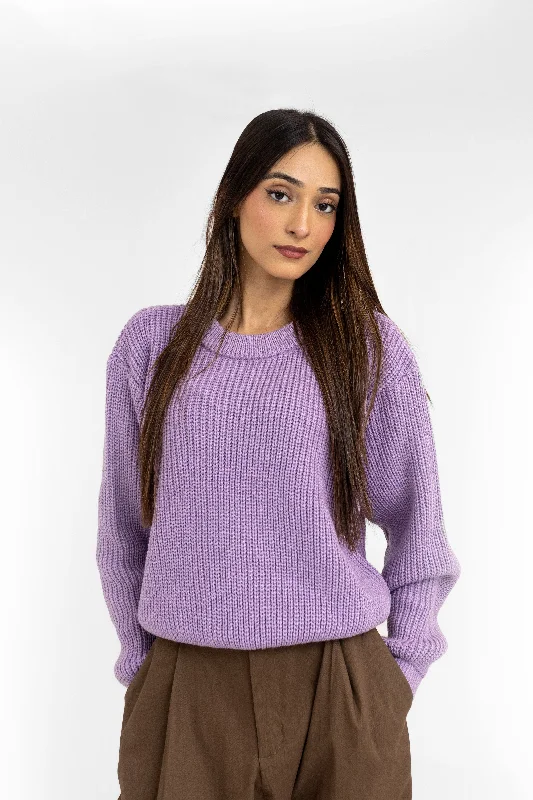 Loose-Knit High Neck Jumper in Lavender