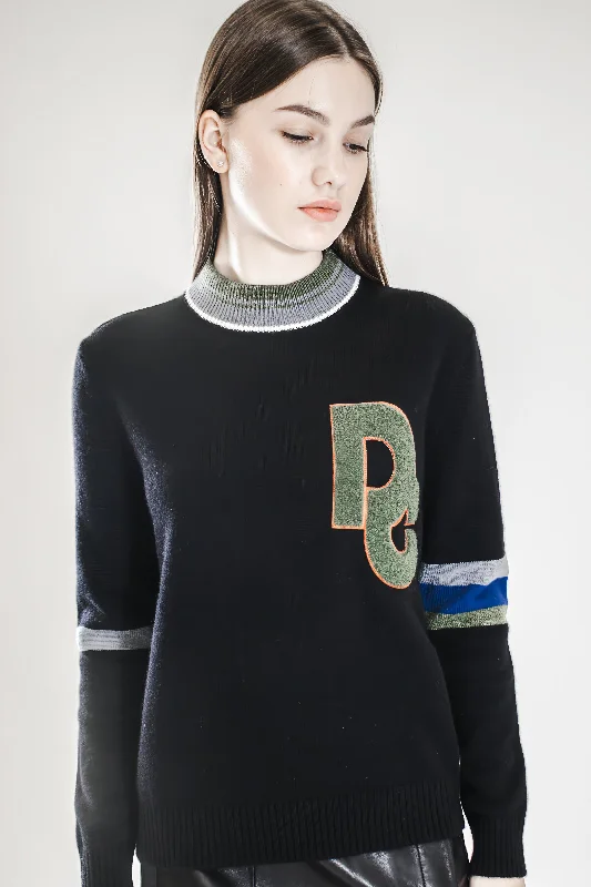 MID-HIGH NECK LONG PS EMBROIDERED SWEATER