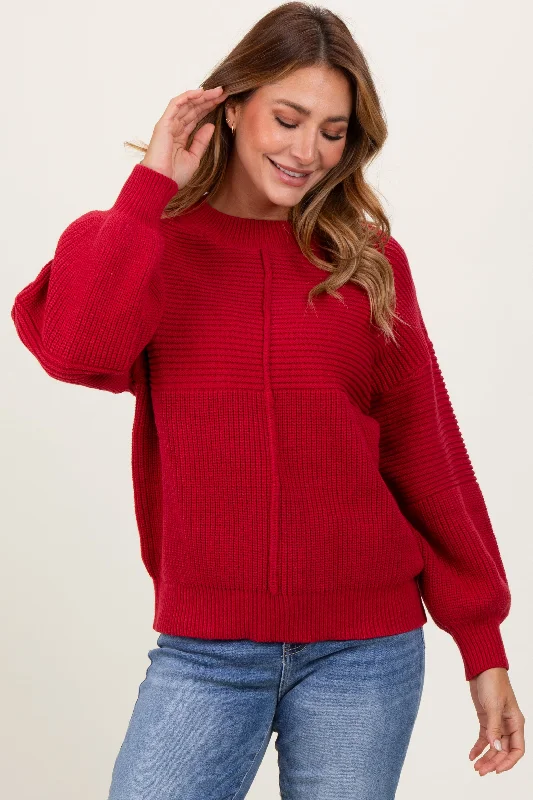 Red Chunky Knit Contrast Rib Sweater