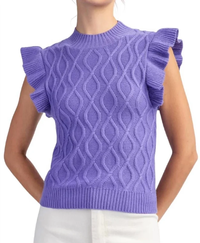 Ruffle Sleeve Textured Sleeve Sweater Top In Purple