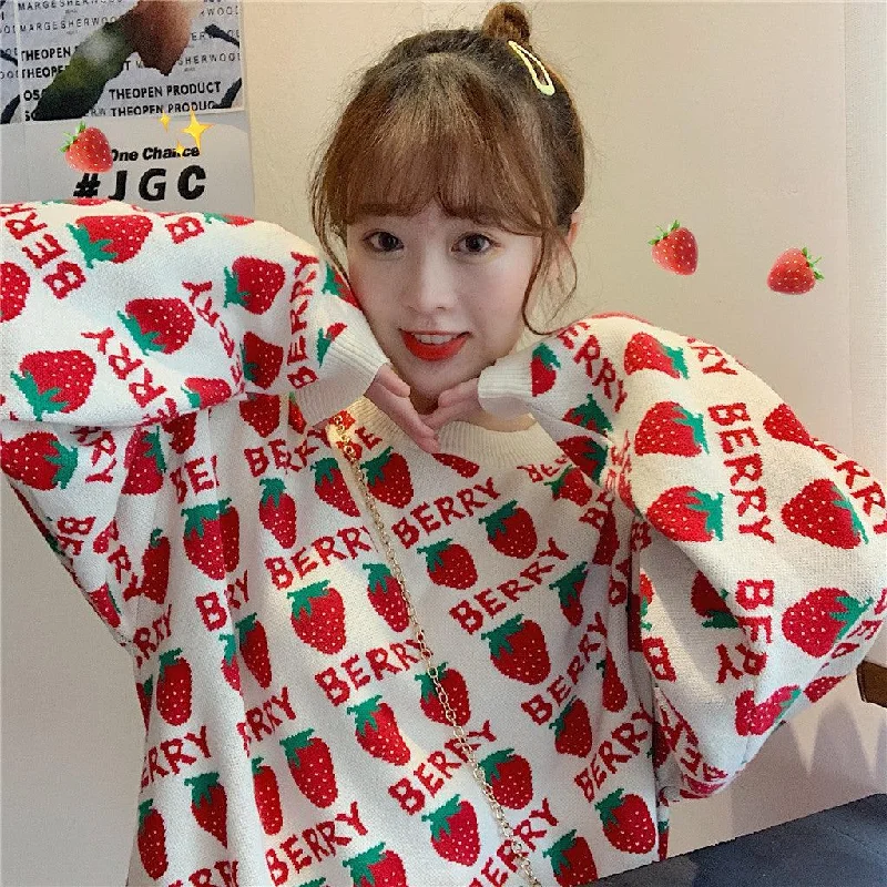 Women's Lovely Strawberry Red Sweater