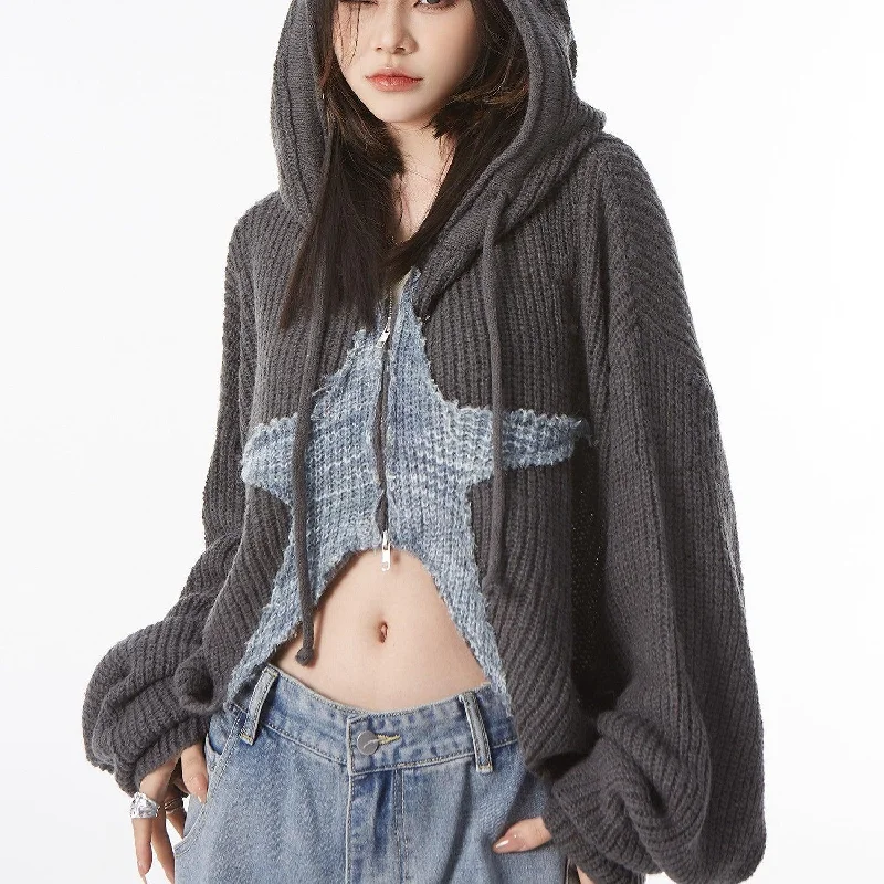 Women's Slouchy Style Small People's Knitted Shirt Jacket