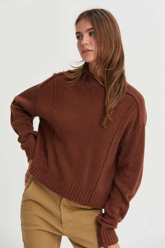 High Neck Reverse Seam Sweater - Chestnut