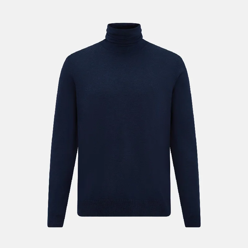 Navy Fine Merino High Neck Jumper