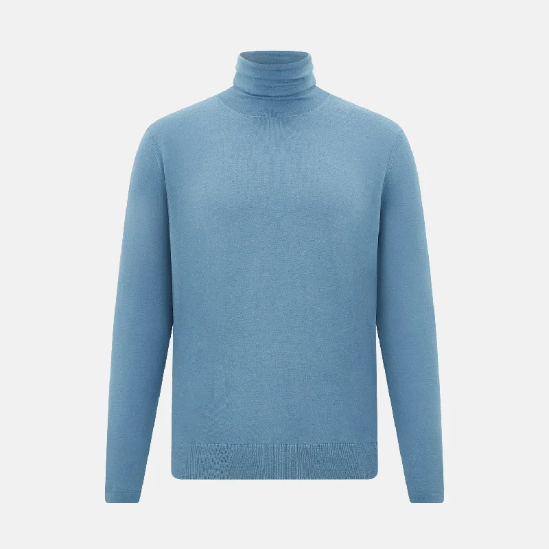 Pale Blue Fine Merino High Neck Jumper