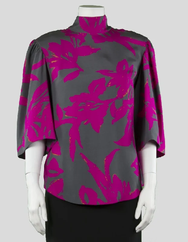 Dries Van Noten Print Silk Blouse With High Neck Size 38