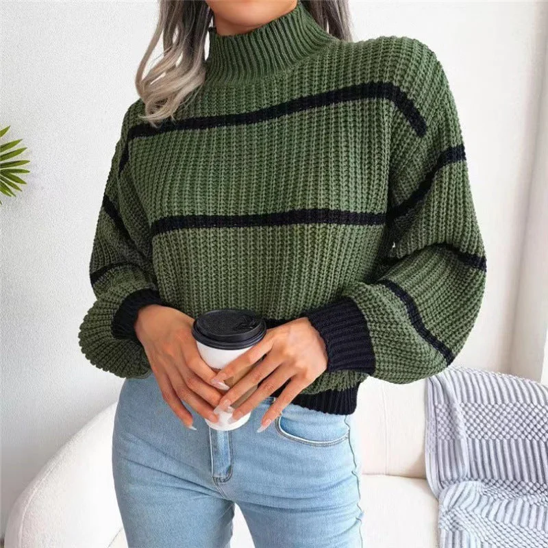 Cozy Chic: Winter's High Neck Stripe Sweater Jumper